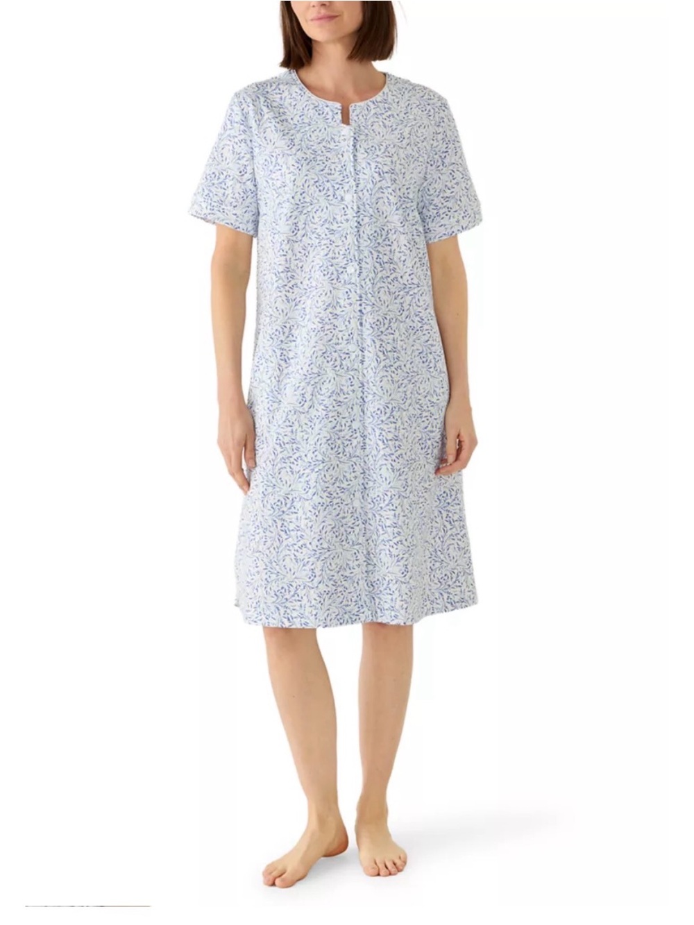 Miss Elaine robe blue stems Blue White Floral snap-Front housecoat NEW RV $71